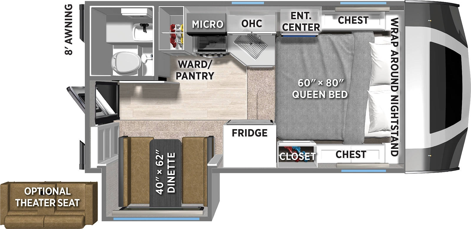 The Backpack Truck Camper HS-2902 floorplan features include: one slide out and toilet.